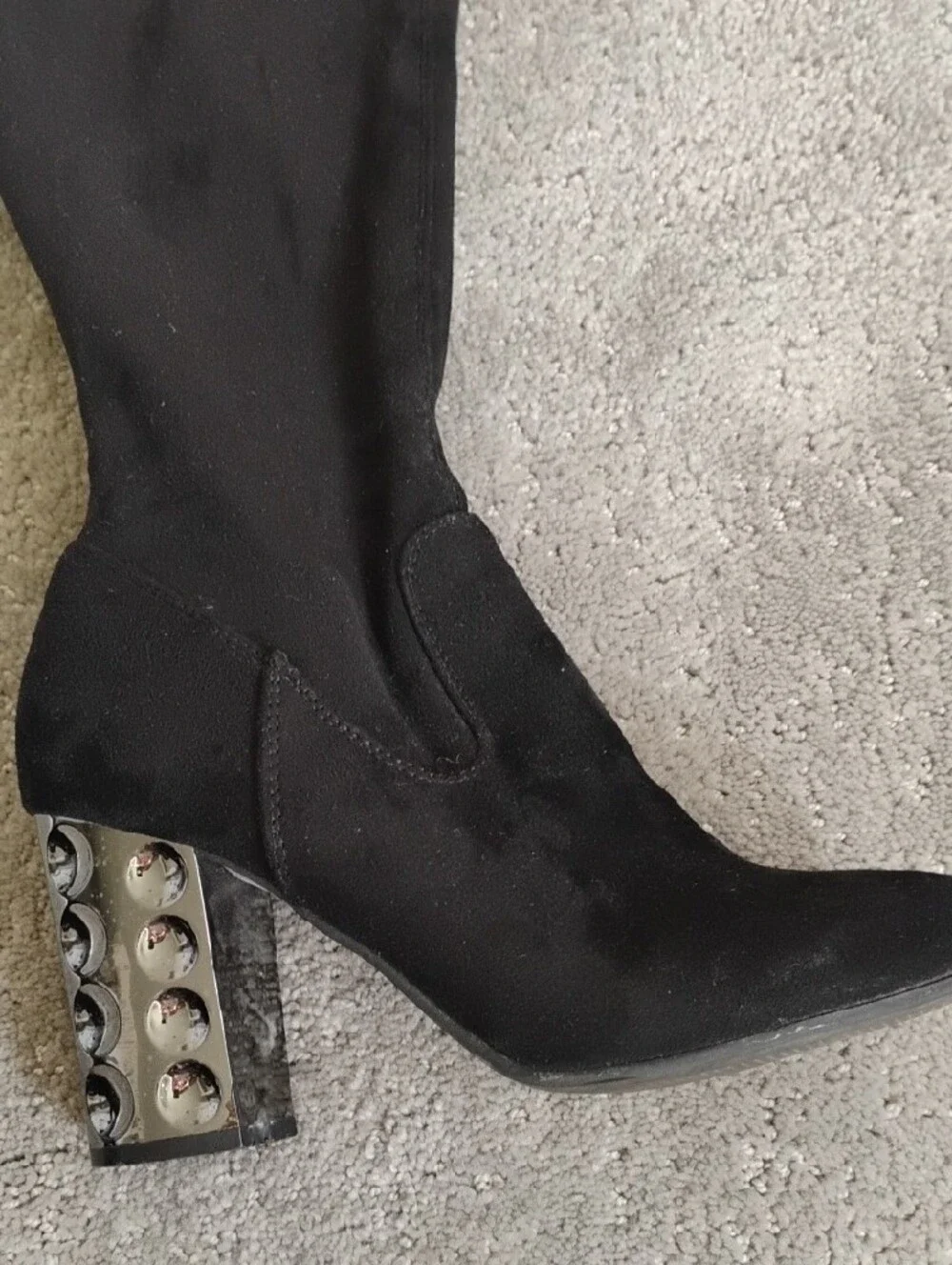 Carlos Santana Black Over-the-Knee Boots with Silver Studded Block Heel